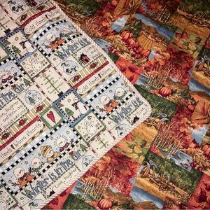 Autumn Harvest & Winter  Snowman Double Side Throw Blanket 42x44 inches